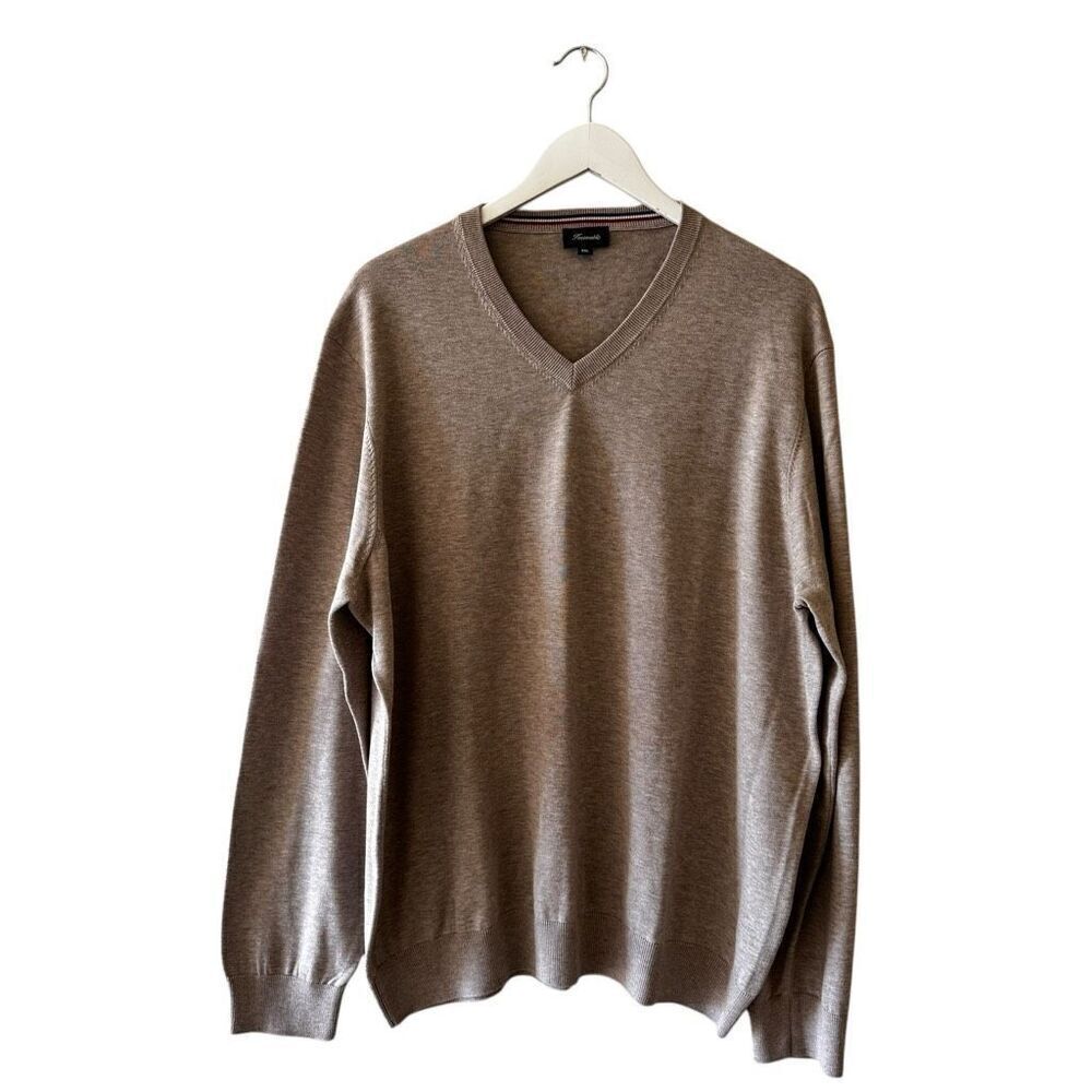 Facconable Tan Beige V-Neck Jumper Soft Minimalist Office SZ XXL #2385